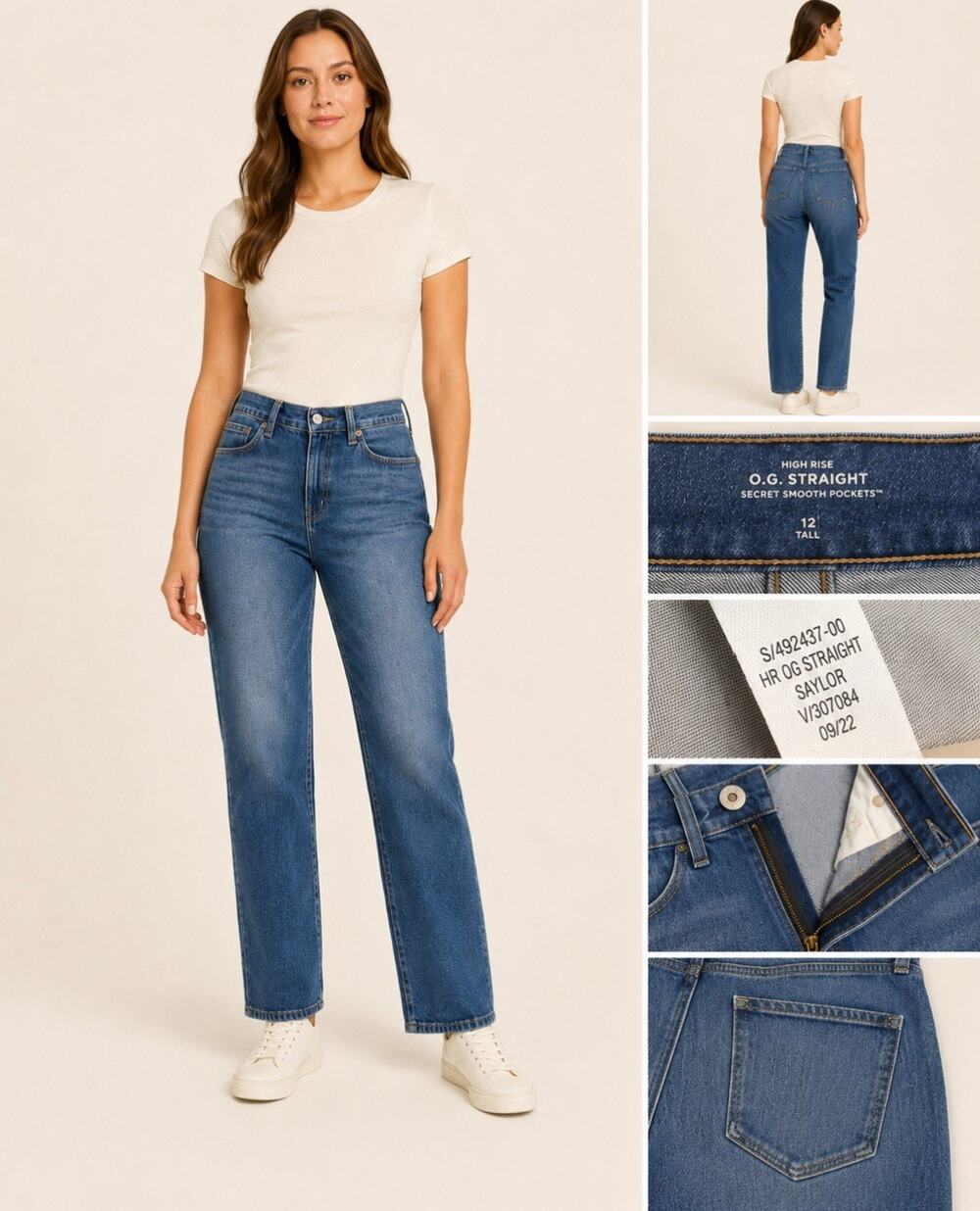 Old Navy Women's High Rise Straight Leg Jeans Size 12 Tall Medium Wash Indigo